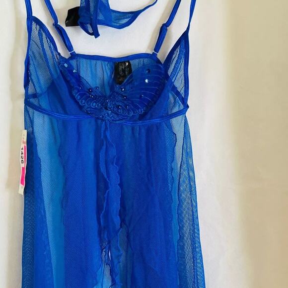 Fantacy Lingerie Women's Mesh Babydoll with Matching G-String Blue - Size Medium - Picture 3 of 5